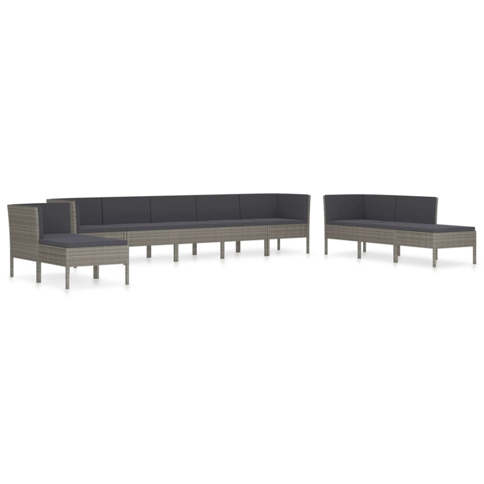 Set mobilier de grădină cu perne, 10 piese, gri, poliratan - 1 | YEO