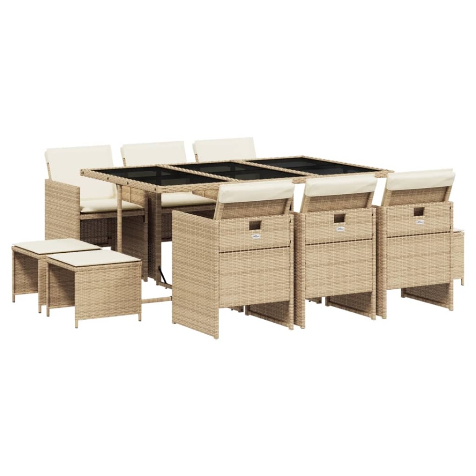 Set mobilier de grădină cu perne, 11 piese, bej, poliratan - 1 | YEO