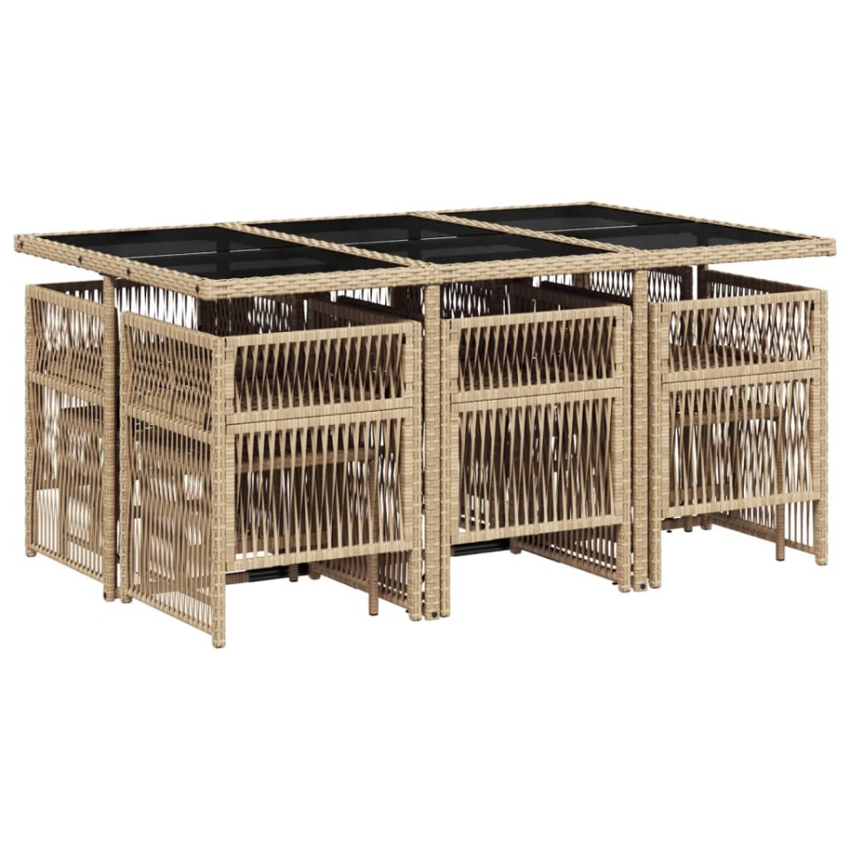 Set mobilier de grădină cu perne, 11 piese, bej, poliratan - 2 | YEO