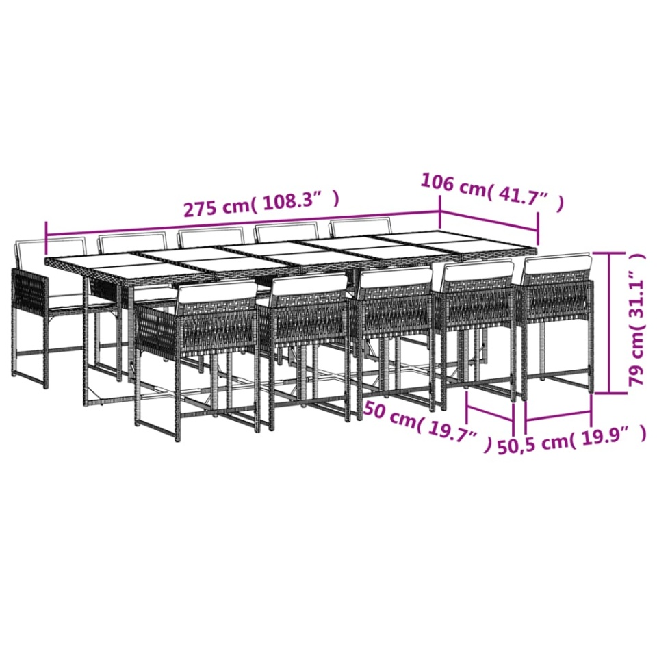 Set mobilier de grădină cu perne, 11 piese, maro, poliratan - 3 | YEO