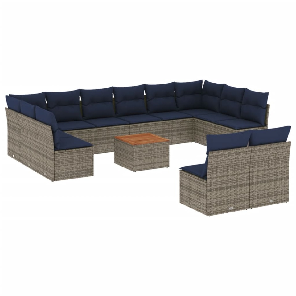 Set mobilier de grădină cu perne, 13 piese, gri, poliratan - 1 | YEO