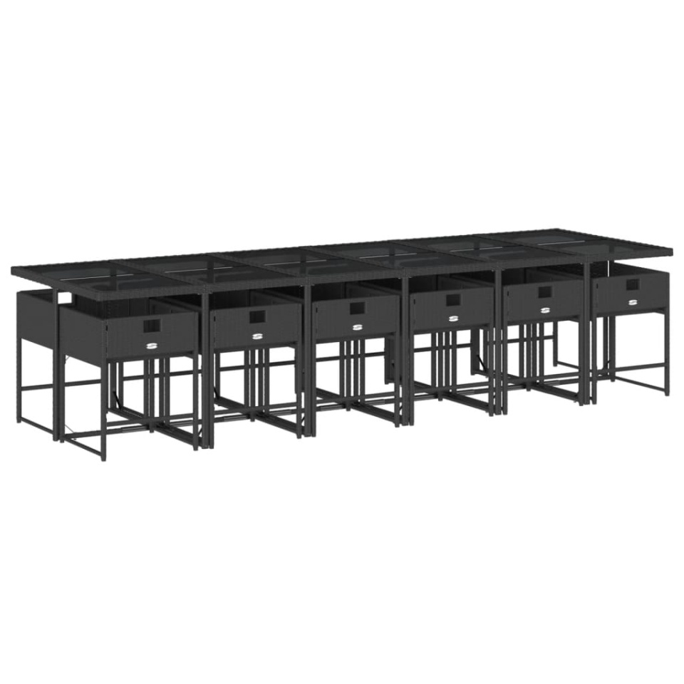 Set mobilier de grădină cu perne, 13 piese, negru, poliratan - 2 | YEO