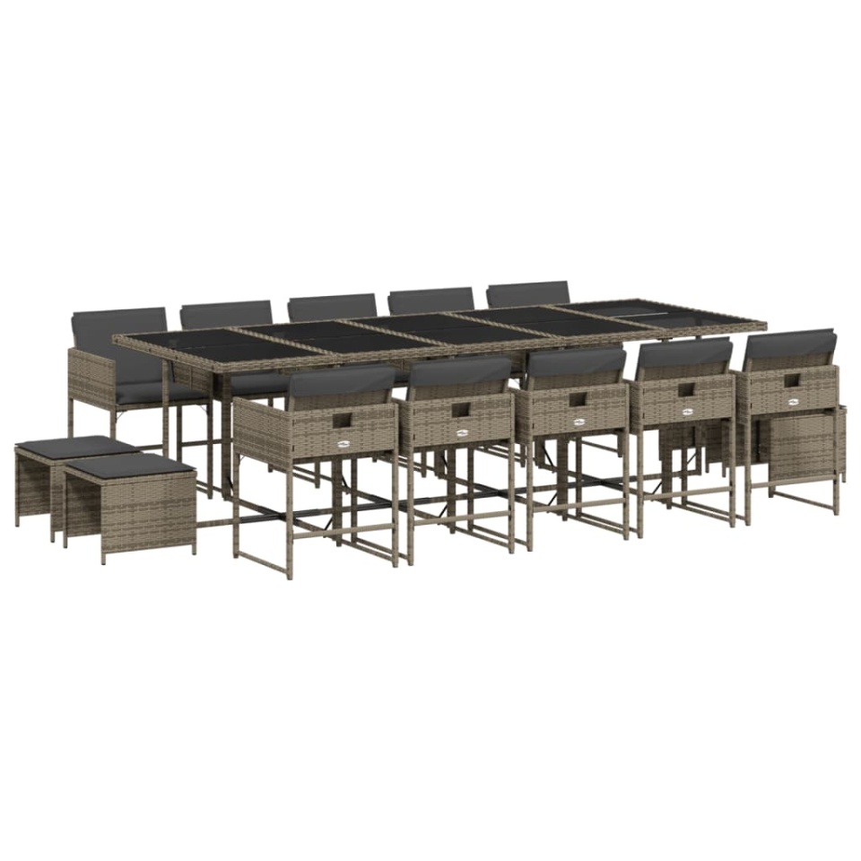 Set mobilier de grădină cu perne, 15 piese, gri, poliratan - 1 | YEO