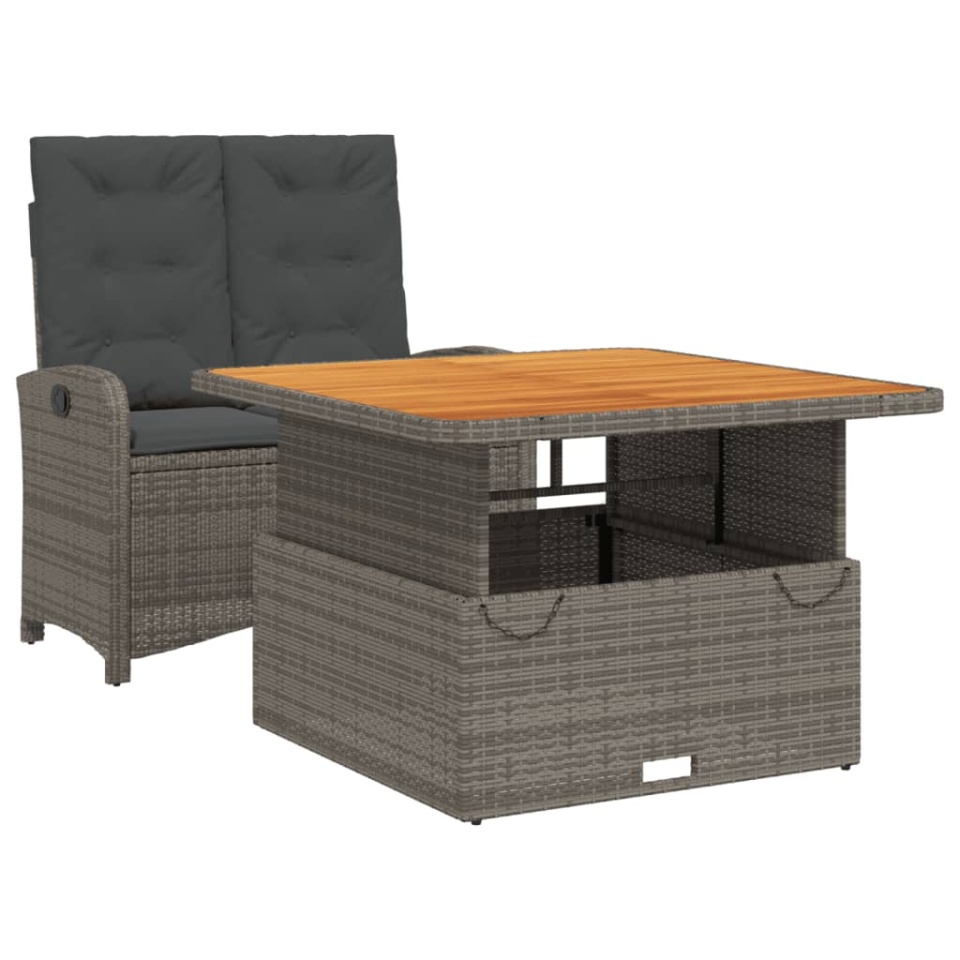 Set mobilier de grădină cu perne, 2 piese, gri, poliratan - 1 | YEO