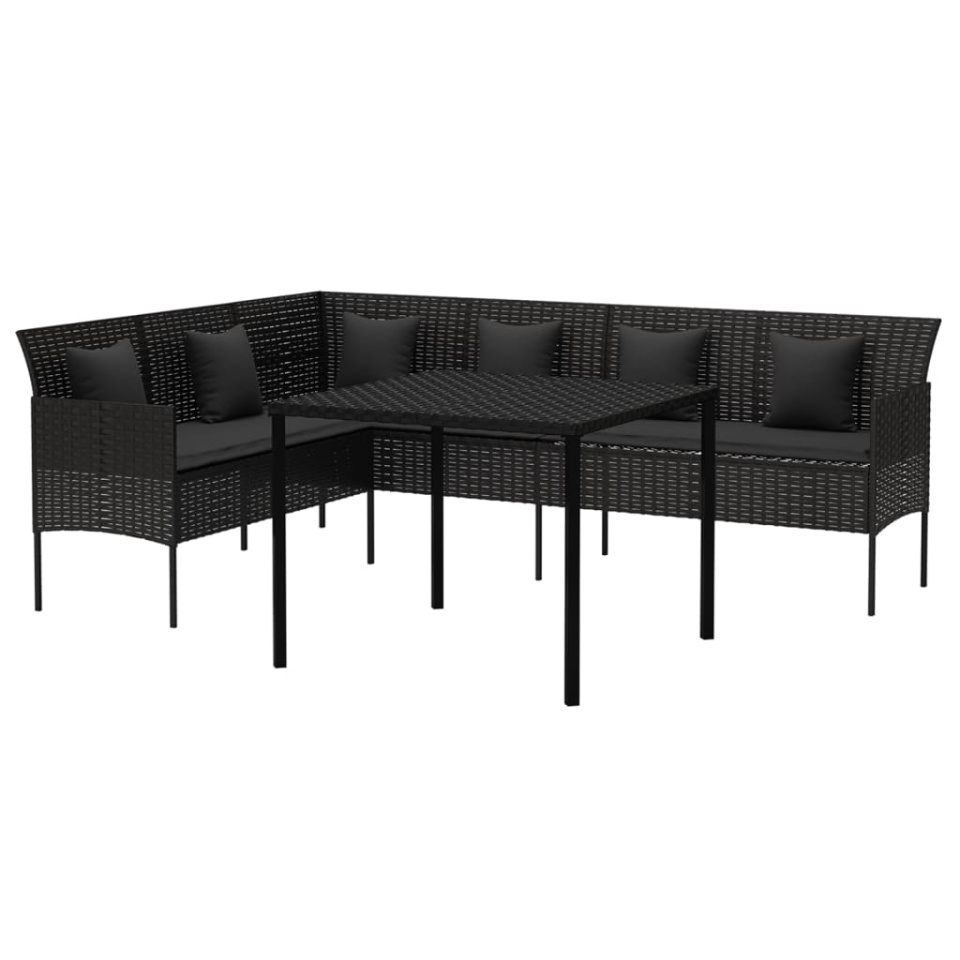 Set mobilier de grădină cu perne, 2 piese, negru, poliratan - 2 | YEO