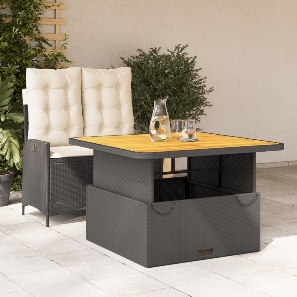 Set mobilier de grădină cu perne, 2 piese, negru, poliratan