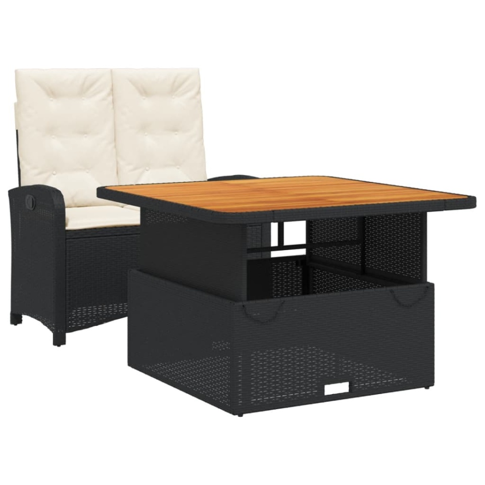 Set mobilier de grădină cu perne, 2 piese, negru, poliratan - 1 | YEO