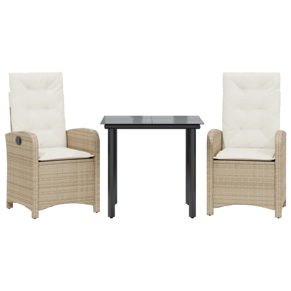 Set mobilier de grădină cu perne, 3 piese, bej, poliratan - 1 | YEO