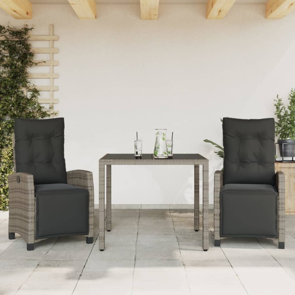 Set mobilier de grădină cu perne, 3 piese, gri, poliratan