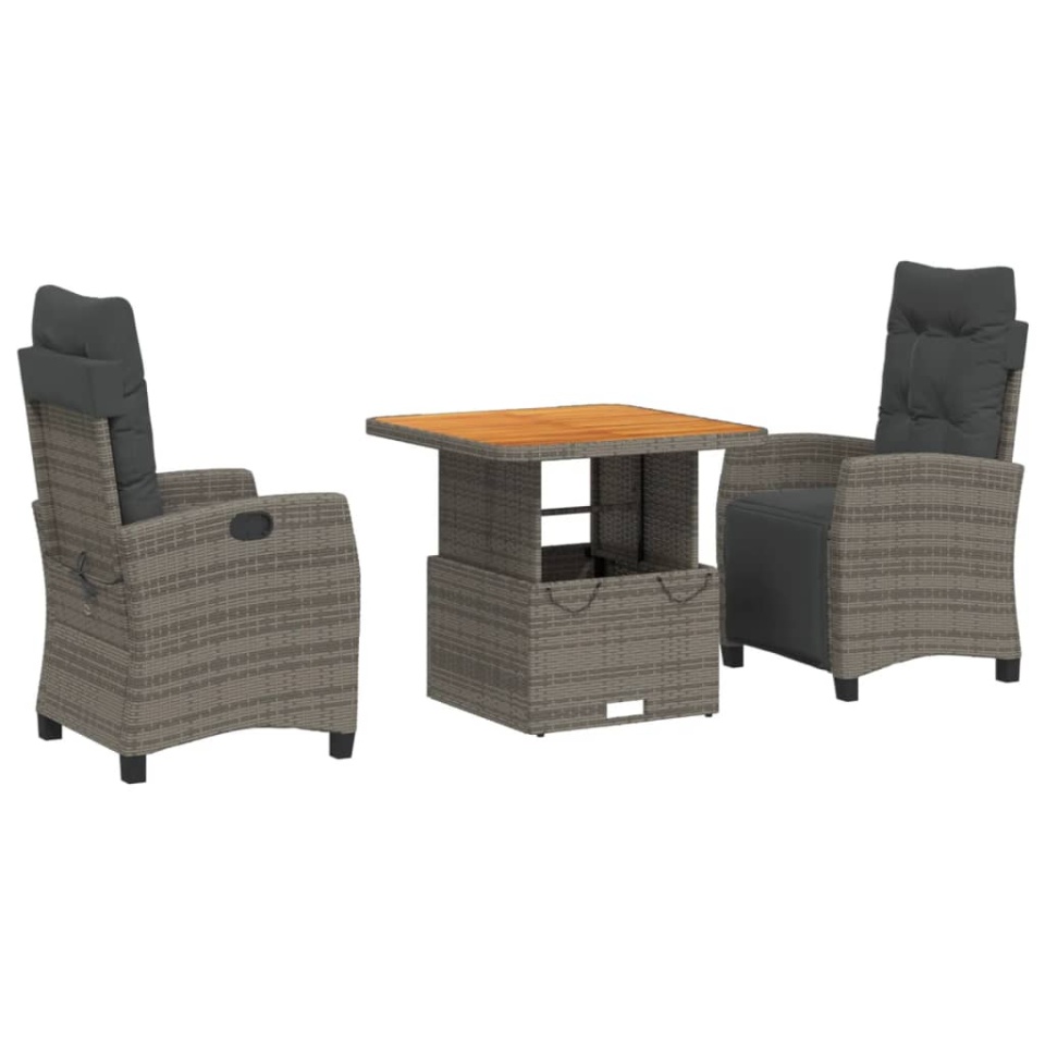 Set mobilier de grădină cu perne, 3 piese, gri, poliratan - 1 | YEO