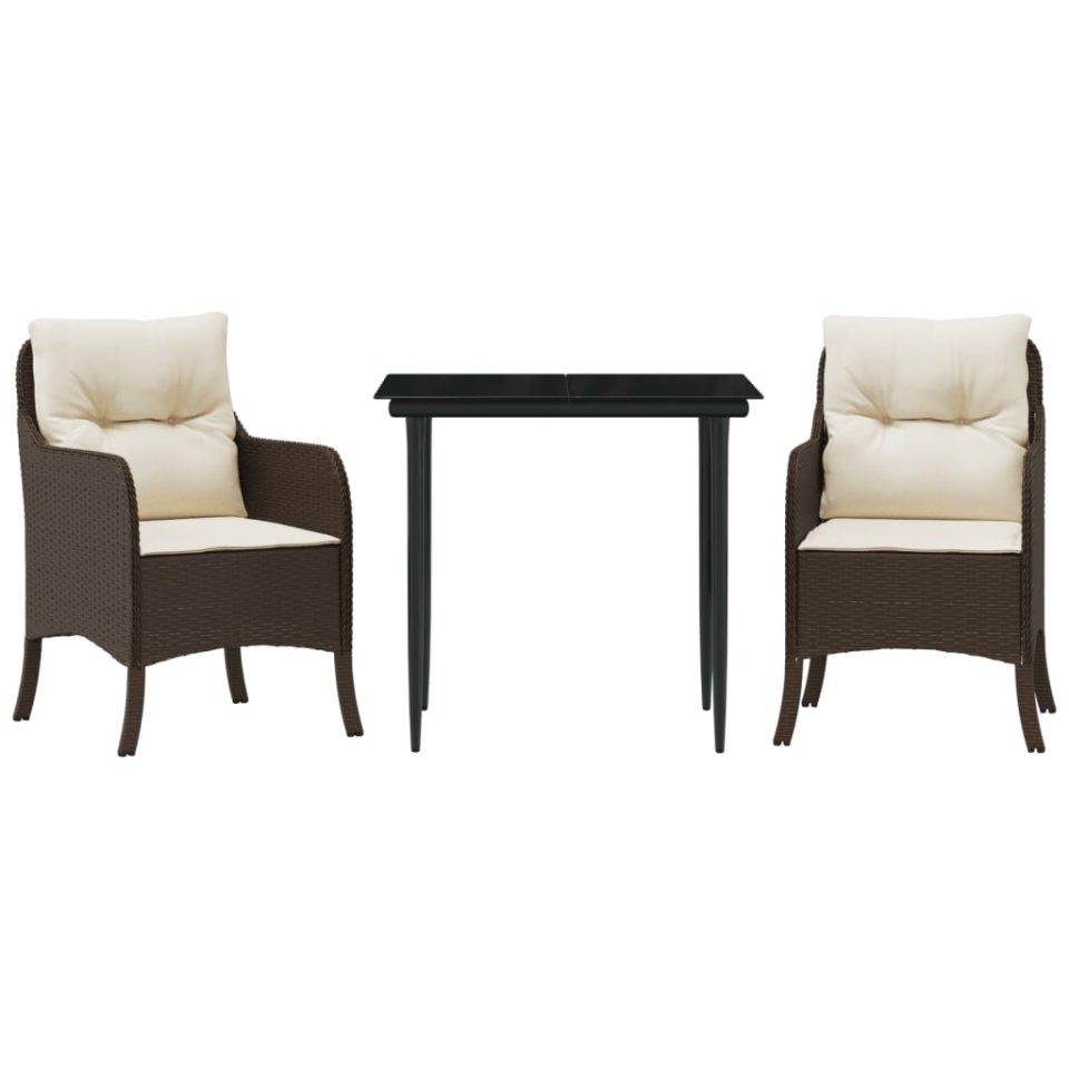 Set mobilier de grădină cu perne, 3 piese, maro, poliratan - 1 | YEO