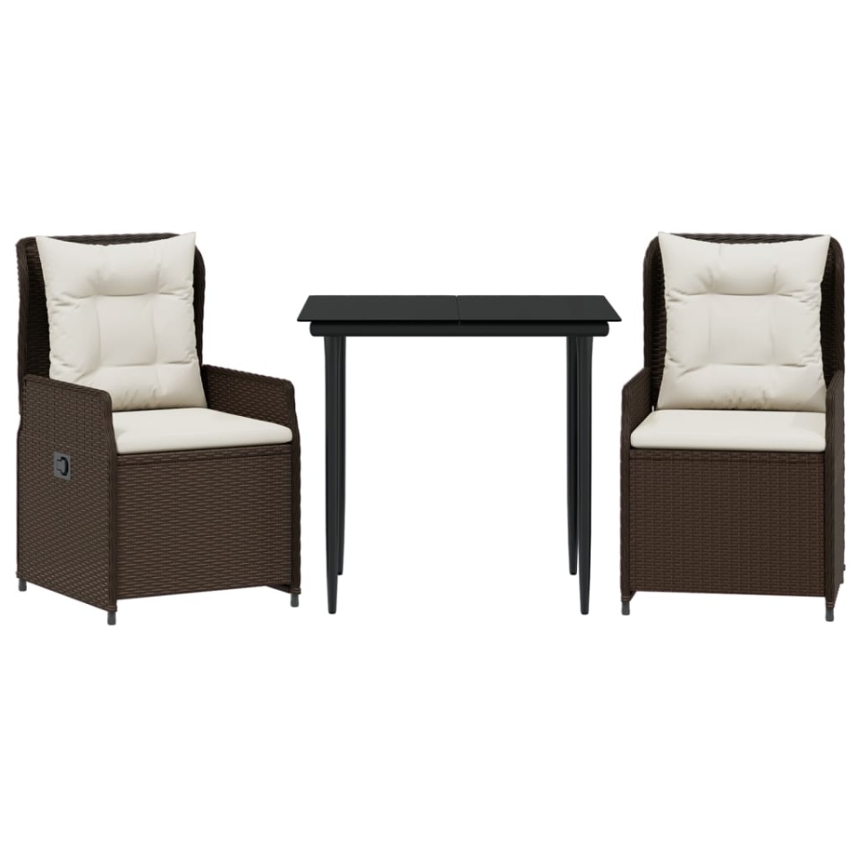 Set mobilier de grădină cu perne, 3 piese, maro, poliratan - 1 | YEO
