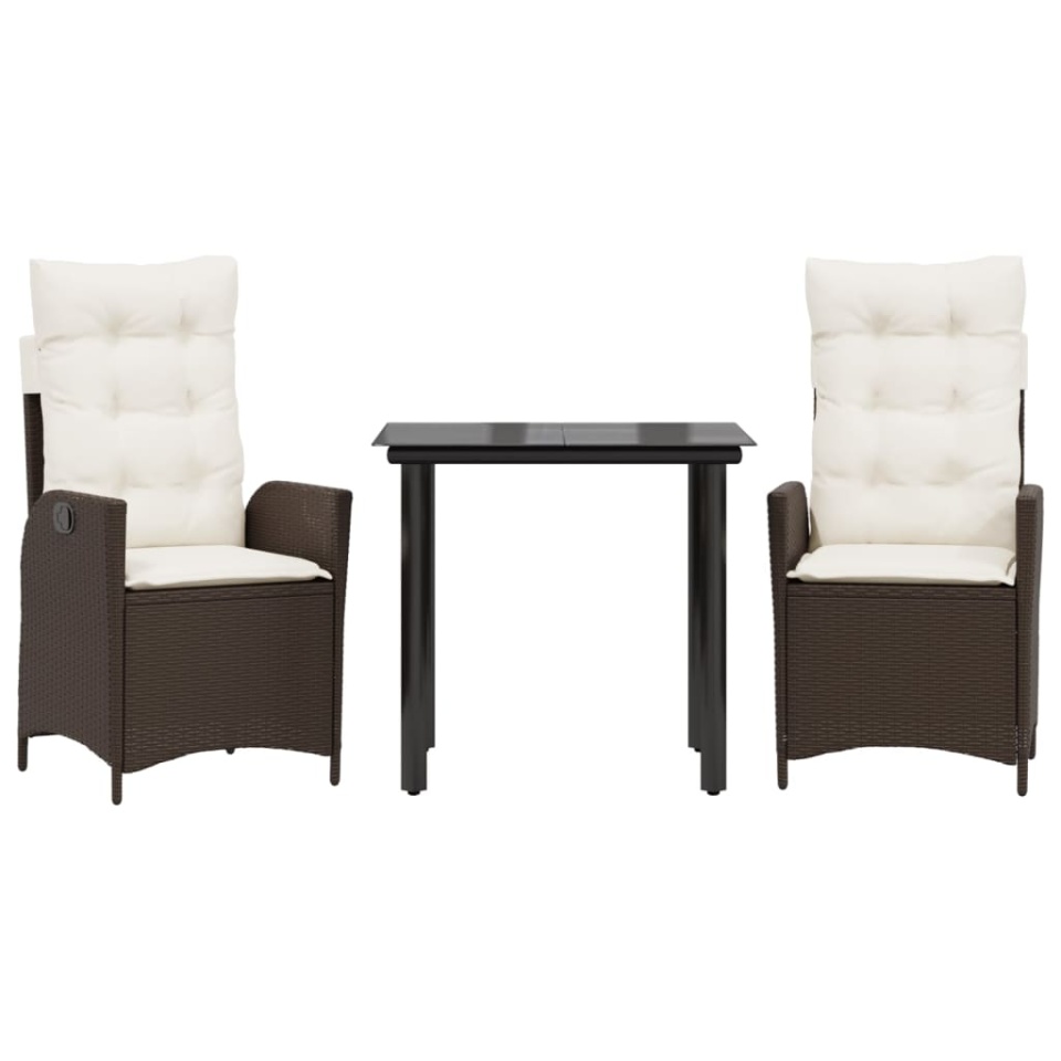 Set mobilier de grădină cu perne, 3 piese, maro, poliratan - 1 | YEO