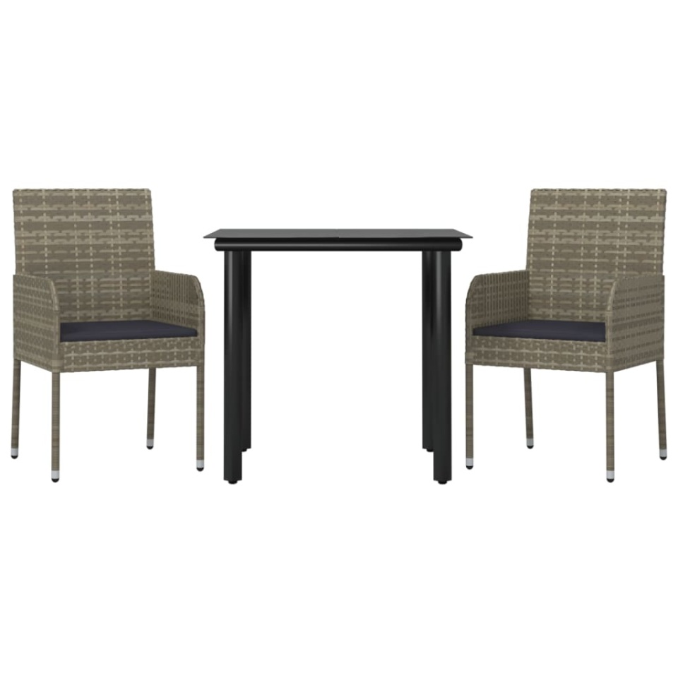 Set mobilier de grădină cu perne, 3 piese, negru/gri, poliratan - 2 | YEO
