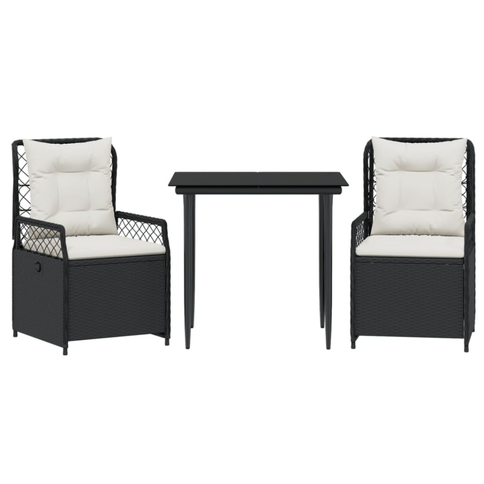 Set mobilier de grădină cu perne, 3 piese, negru, poliratan - 1 | YEO