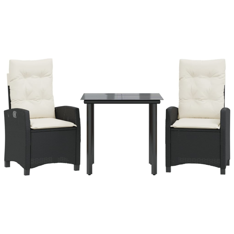 Set mobilier de grădină cu perne, 3 piese, negru, poliratan - 1 | YEO