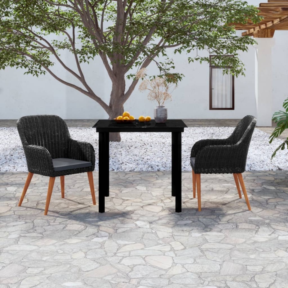 Set mobilier de grădină cu perne, 3 piese, negru