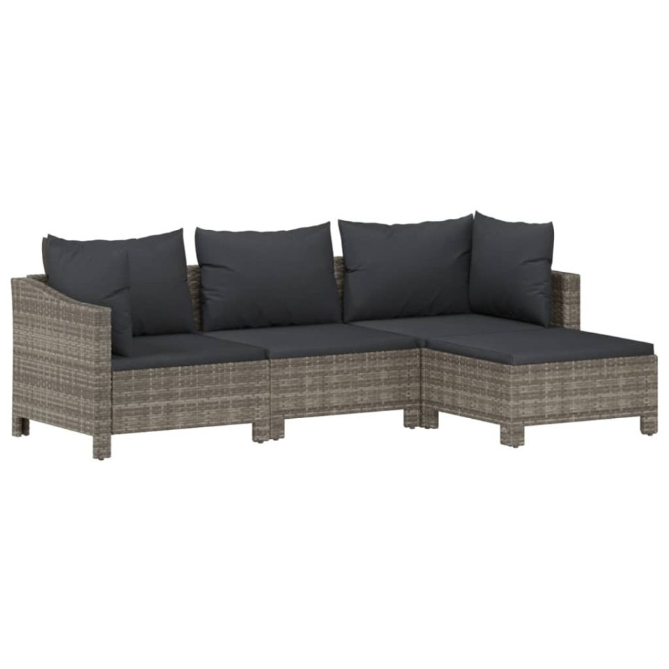 Set mobilier de grădină cu perne, 4 piese, gri, poliratan - 2 | YEO