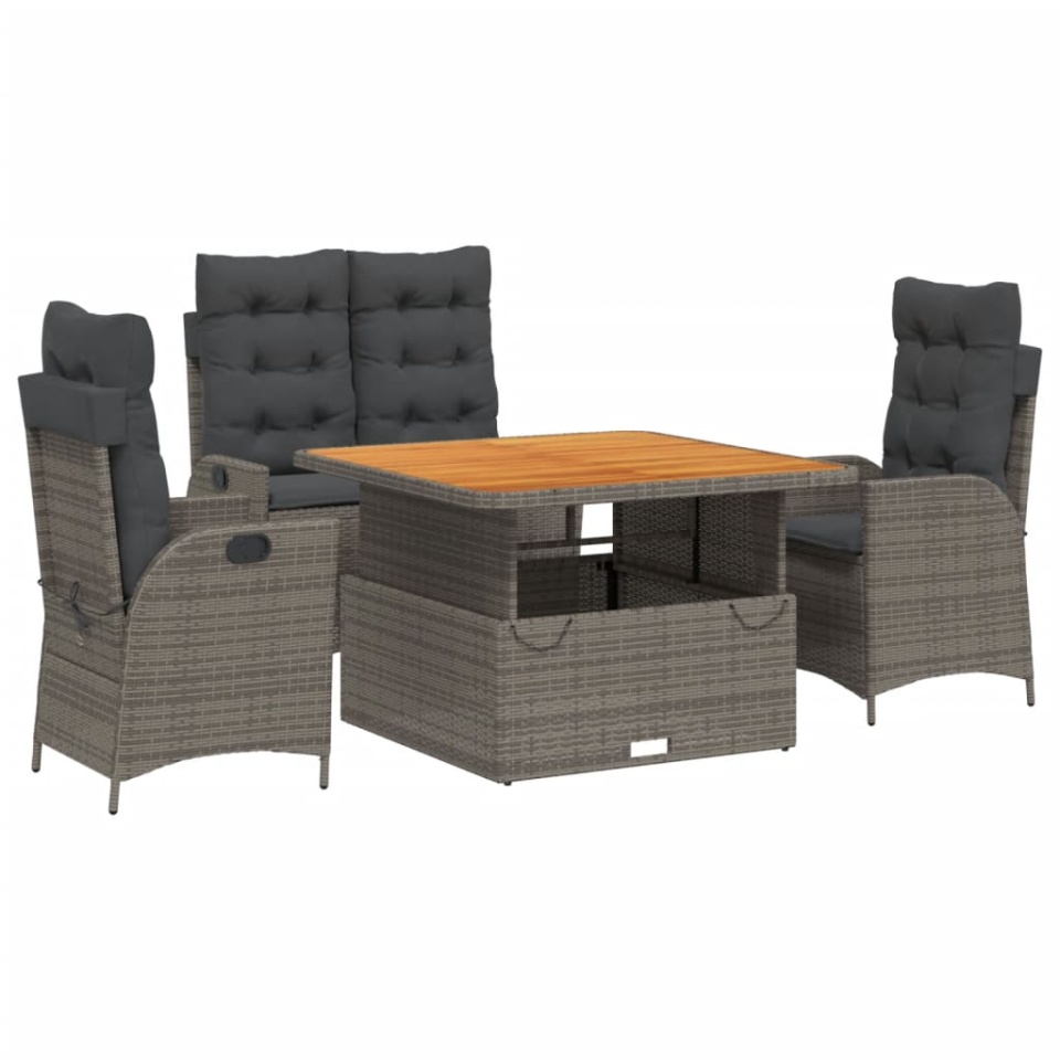 Set mobilier de grădină cu perne, 4 piese, gri, poliratan - 1 | YEO