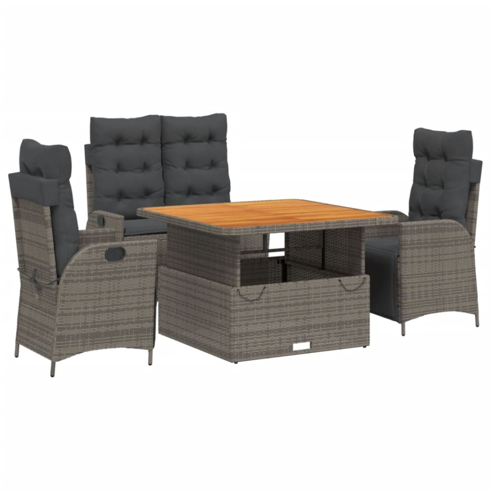 Set mobilier de grădină cu perne, 4 piese, gri, poliratan - 1 | YEO