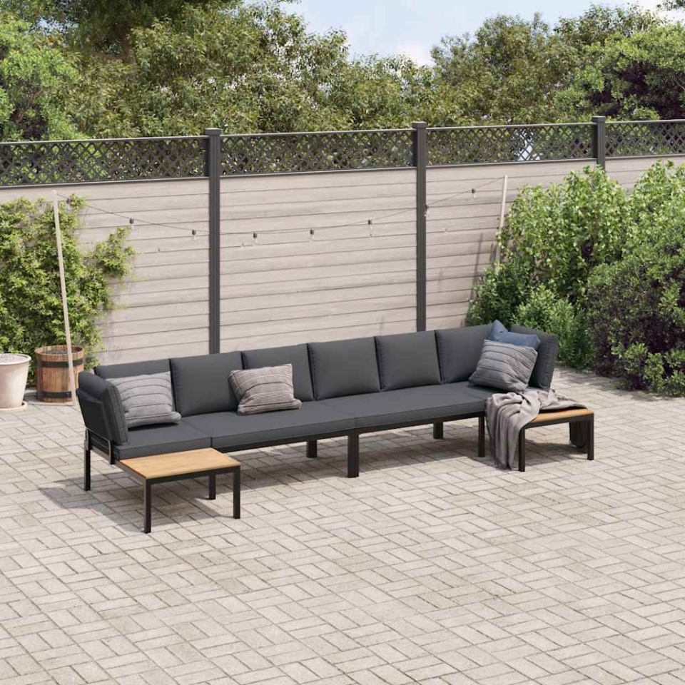 Set mobilier de grădină cu perne, 4 piese, negru, aluminiu