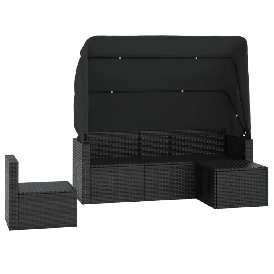 Set mobilier de grădină cu perne, 4 piese, negru, poliratan - 3 | YEO