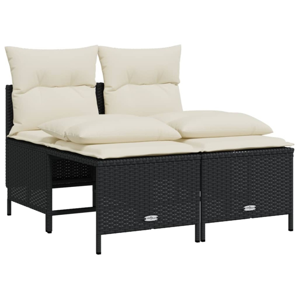 Set mobilier de grădină cu perne, 4 piese, negru, poliratan - 1 | YEO