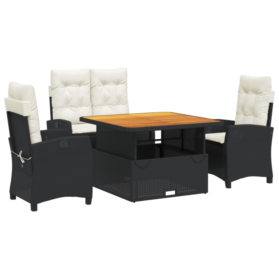 Set mobilier de grădină cu perne, 4 piese, negru, poliratan - 1 | YEO