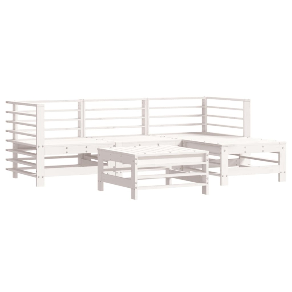 Set mobilier de grădină cu perne, 5 piese, alb, lemn masiv - 2 | YEO