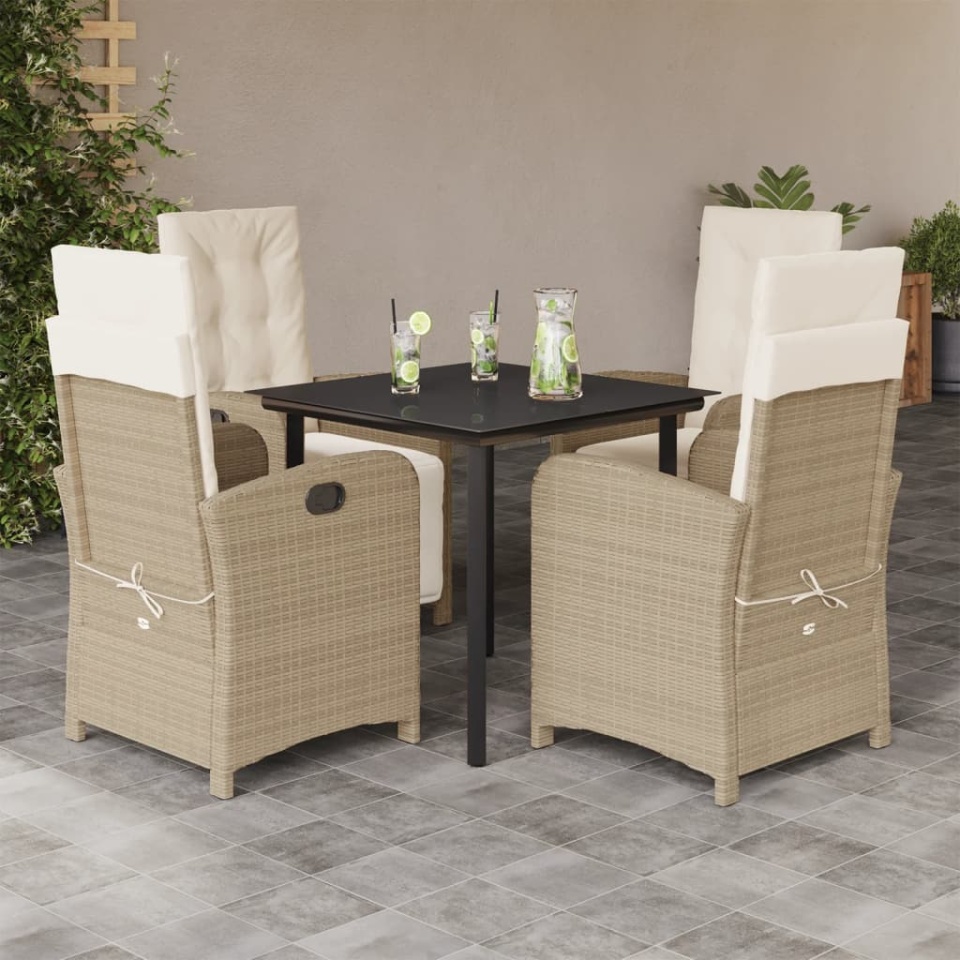 Set mobilier de grădină cu perne, 5 piese, bej, poliratan