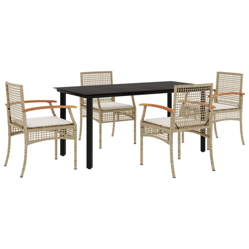 Set mobilier de grădină cu perne, 5 piese, bej, poliratan - 1 | YEO