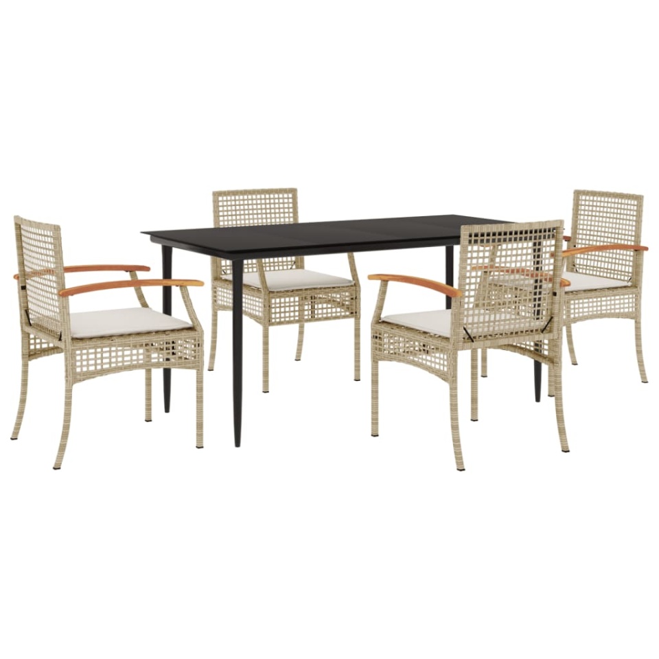 Set mobilier de grădină cu perne, 5 piese, bej, poliratan - 1 | YEO