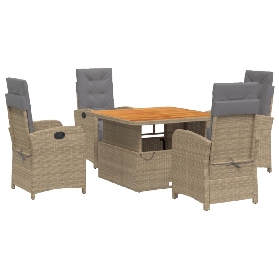 Set mobilier de grădină cu perne, 5 piese, bej, poliratan - 1 | YEO