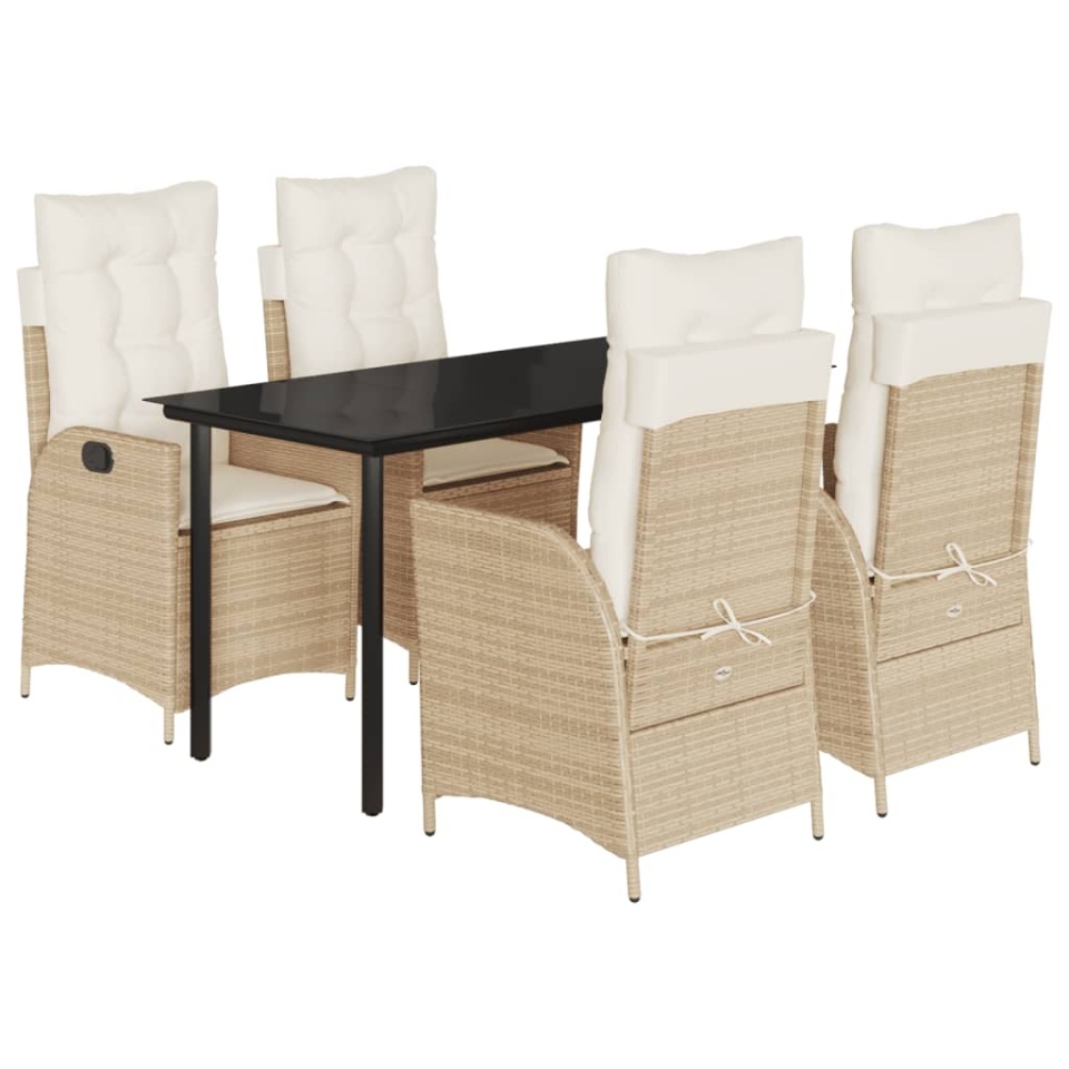 Set mobilier de grădină cu perne, 5 piese, bej, poliratan - 1 | YEO