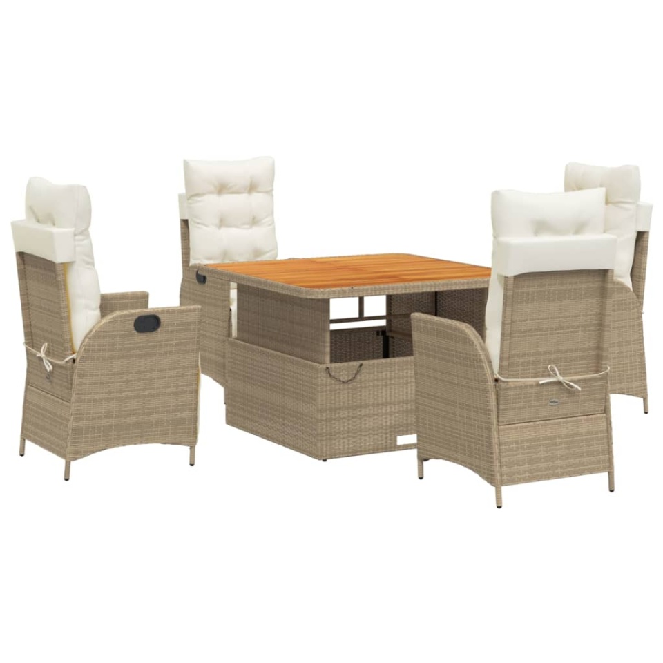Set mobilier de grădină cu perne, 5 piese, bej, poliratan - 1 | YEO