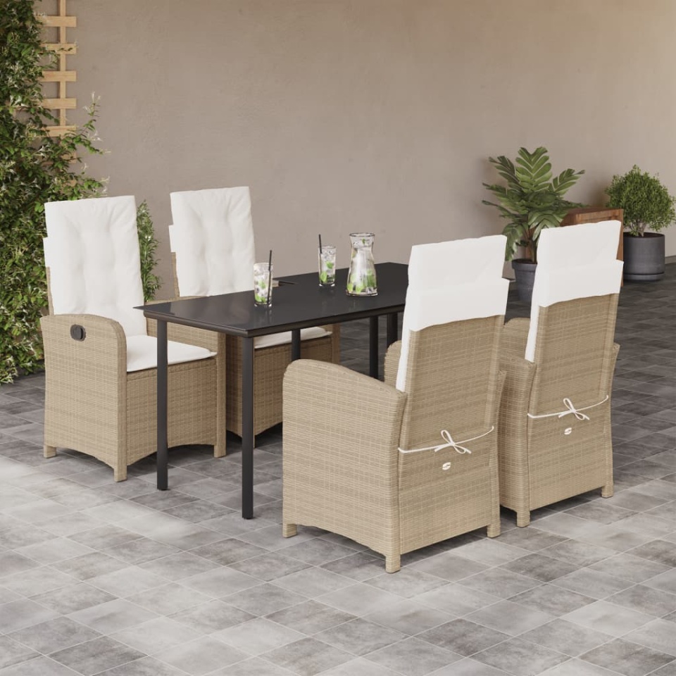Set mobilier de grădină cu perne, 5 piese, bej, poliratan