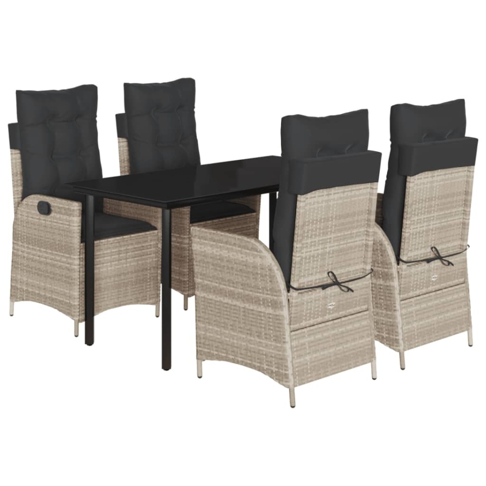 Set mobilier de grădină cu perne, 5 piese gri deschis poliratan - 1 | YEO