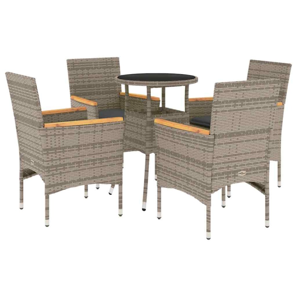 Set mobilier de grădină cu perne 5 piese gri poliratan & sticlă - 1 | YEO