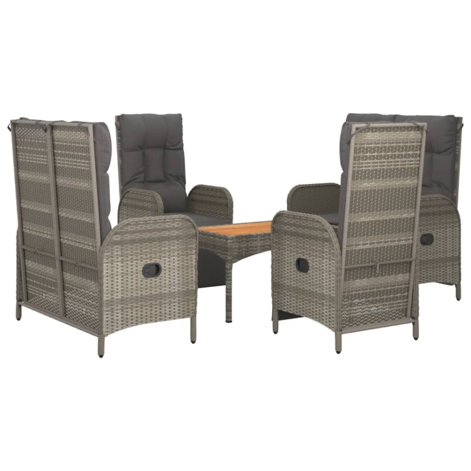 Set mobilier de grădină cu perne, 5 piese, gri, poliratan - 2 | YEO