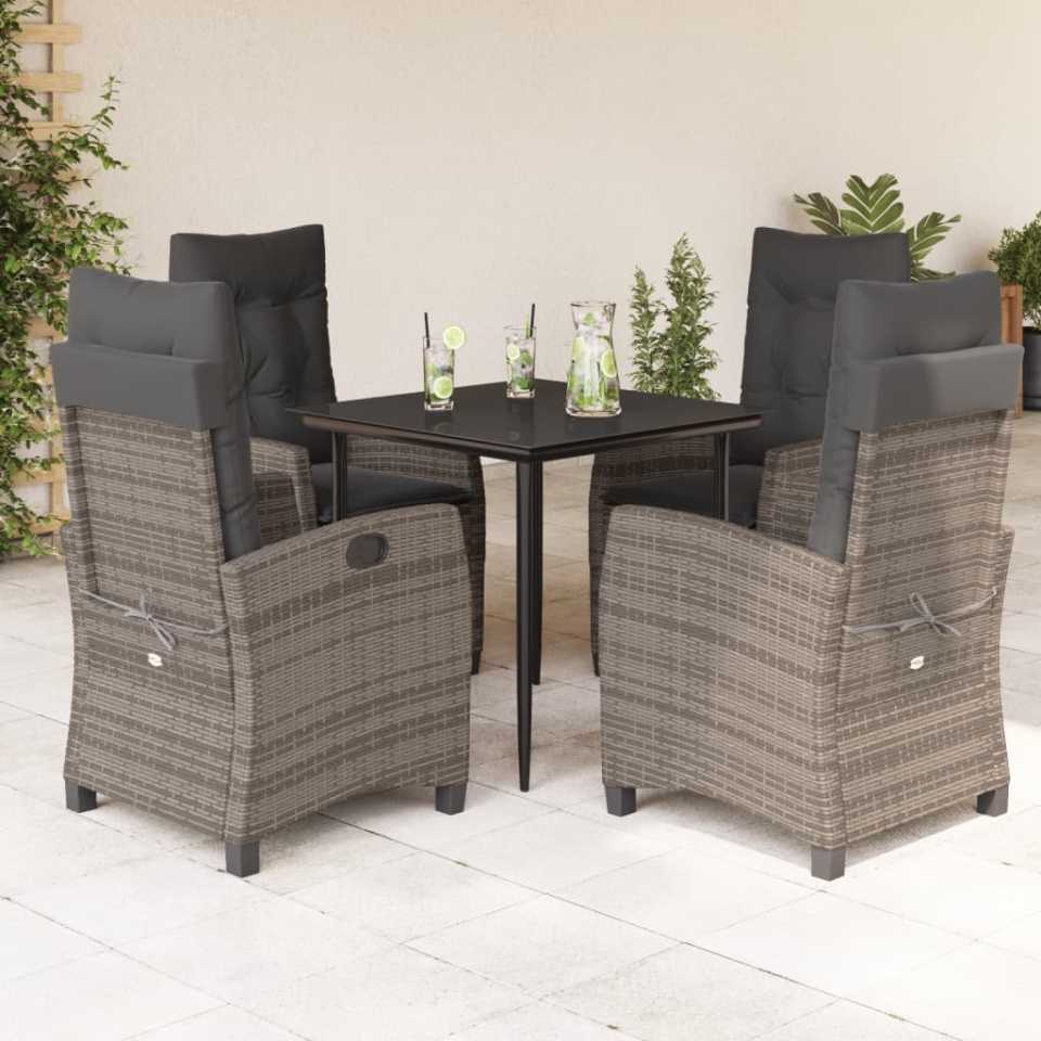 Set mobilier de grădină cu perne, 5 piese, gri, poliratan