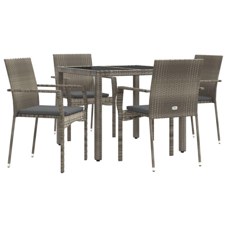 Set mobilier de grădină cu perne, 5 piese, gri, poliratan - 2 | YEO