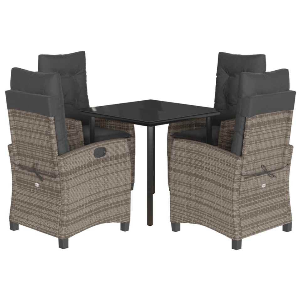 Set mobilier de grădină cu perne, 5 piese, gri, poliratan - 1 | YEO