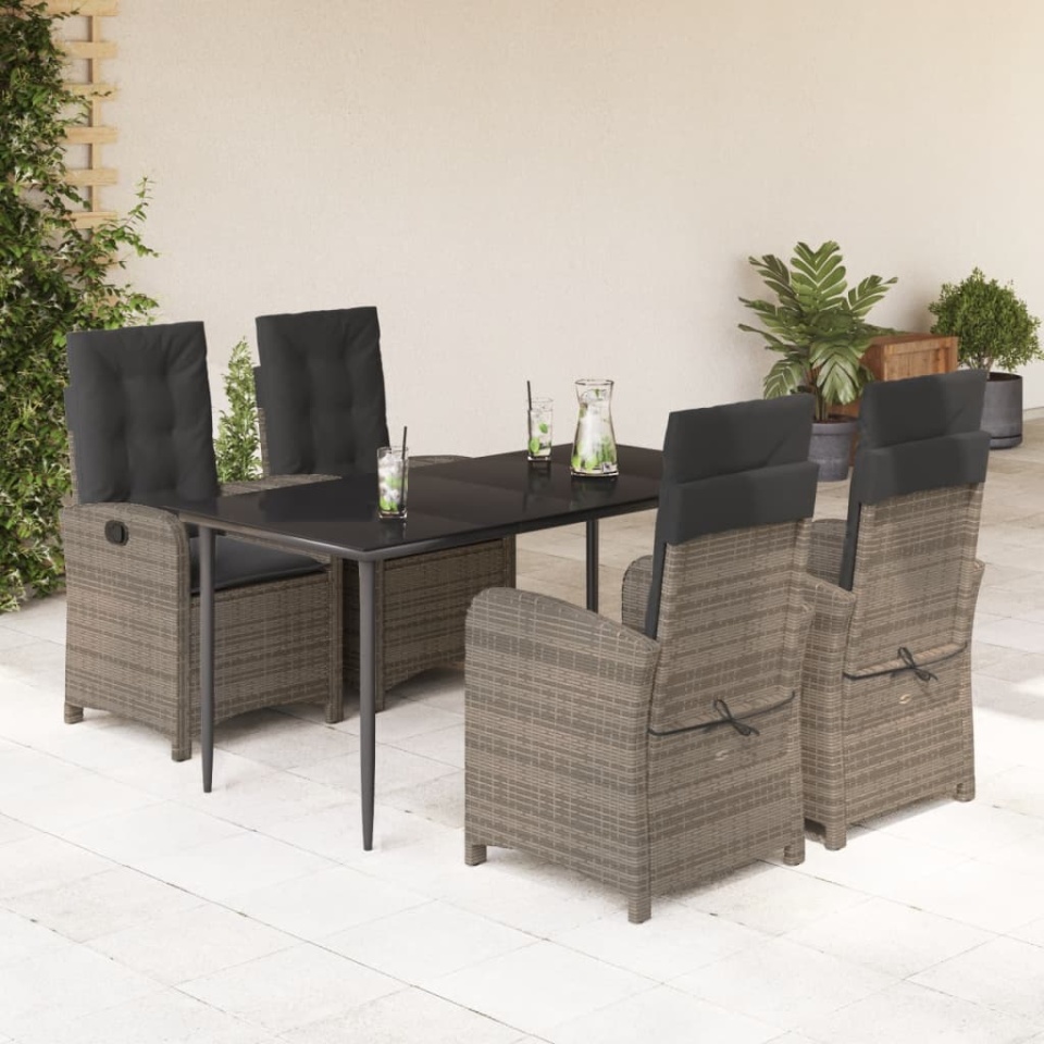 Set mobilier de grădină cu perne, 5 piese, gri, poliratan
