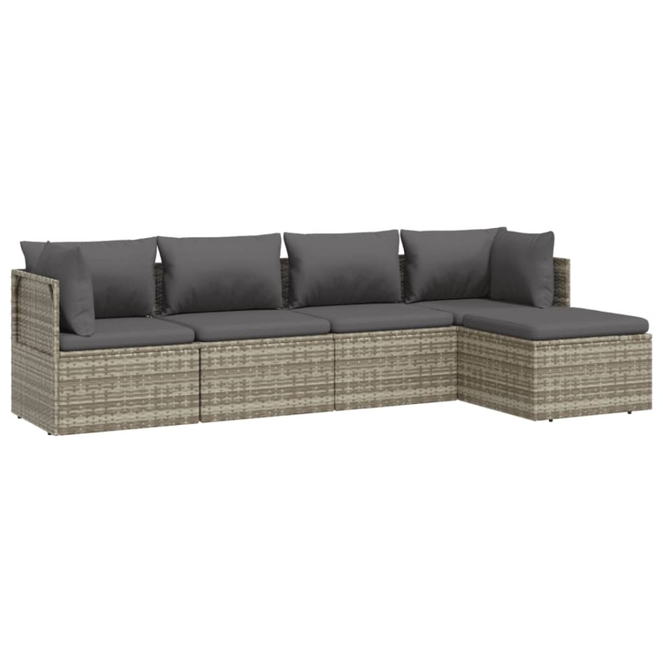 Set mobilier de grădină cu perne, 5 piese, gri, poliratan - 3 | YEO