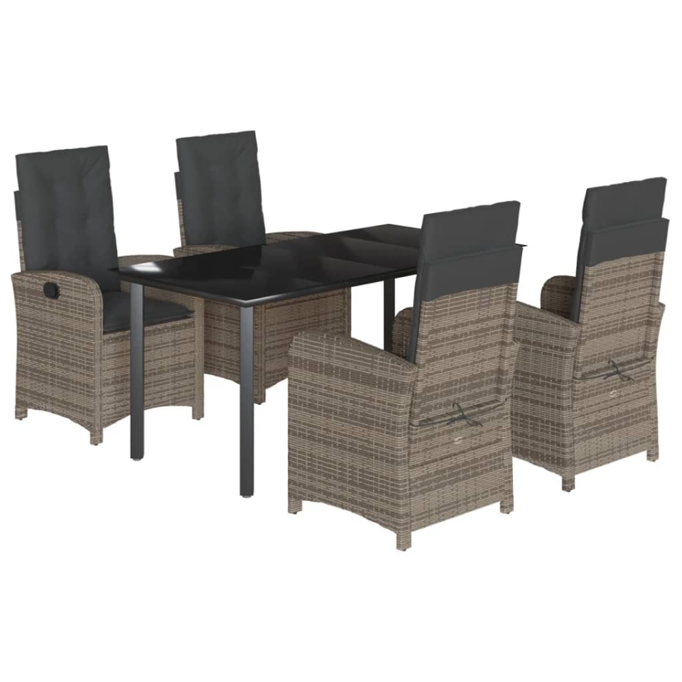 Set mobilier de grădină cu perne, 5 piese, gri, poliratan - 1 | YEO