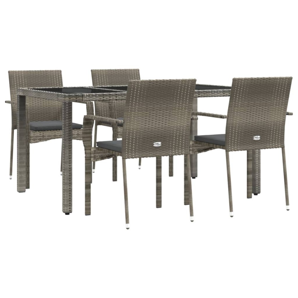 Set mobilier de grădină cu perne, 5 piese, gri, poliratan - 2 | YEO