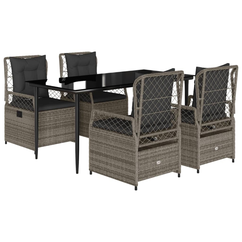 Set mobilier de grădină cu perne, 5 piese, gri, poliratan - 1 | YEO
