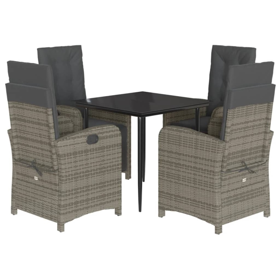 Set mobilier de grădină cu perne, 5 piese, gri, poliratan - 1 | YEO