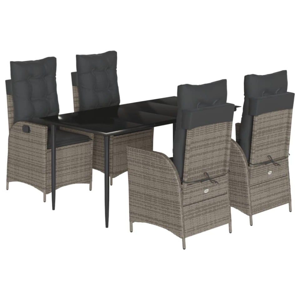 Set mobilier de grădină cu perne, 5 piese, gri, poliratan - 1 | YEO