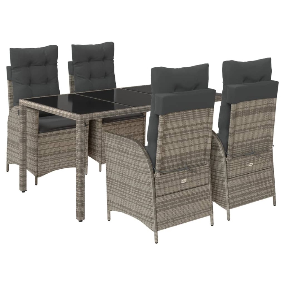 Set mobilier de grădină cu perne, 5 piese, gri, poliratan - 1 | YEO